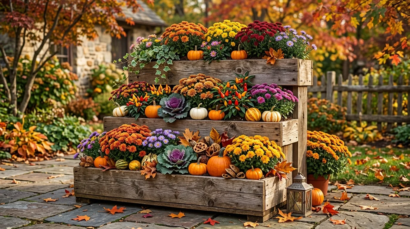 Rustic Crate Planter With Gourds